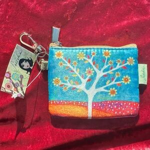 Sascalia Coin & Card Pouch- Tree & Blue Sky- NWT multi-colored -lobster clasp